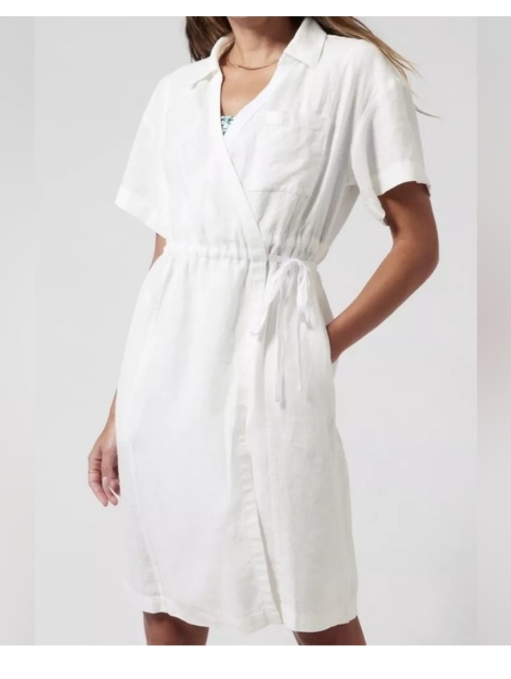Athleta White Linen Wrap Dress Size 10